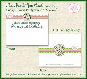 Lucky Charm Party Thank You Card Birthday Girl St. Patrick's Day Pink Green Shamrock Clover Boogie Bear Invitations Shauna Theme Printed