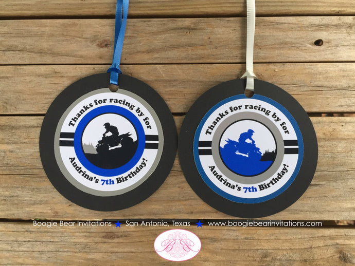 Blue ATV Birthday Party Favor Tags 4 Wheeler Off Road Quad Girl Boy All Terrain Vehicle Racing Race Boogie Bear Invitations Audrina Theme