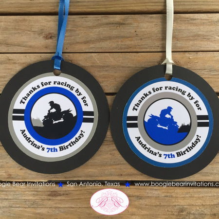 Blue ATV Birthday Party Favor Tags 4 Wheeler Off Road Quad Girl Boy All Terrain Vehicle Racing Race Boogie Bear Invitations Audrina Theme