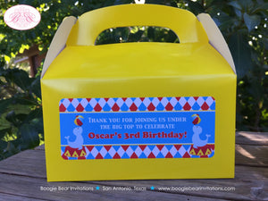 Circus Birthday Party Treat Boxes Favor Tags Bag Box 3 Ring Red Yellow Blue Boy Girl Big Top Ball Clown Boogie Bear Invitations Oscar Theme