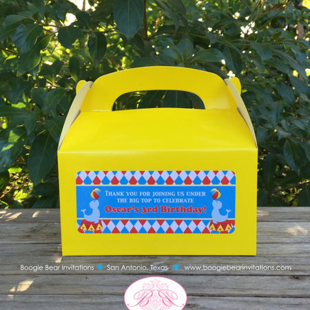 Circus Birthday Party Treat Boxes Favor Tags Bag Box 3 Ring Red Yellow Blue Boy Girl Big Top Ball Clown Boogie Bear Invitations Oscar Theme