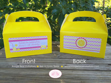 Load image into Gallery viewer, Pink Lemonade Party Treat Boxes Favor Tags Bag Birthday Box Yellow Chevron Girl Sweet Lemon Slice Drink Boogie Bear Invitations Janine Theme