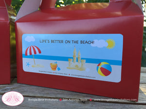 Retro Beach Birthday Party Treat Boxes Favor Tags Bags Swimming Girl Boy Ocean Pool Ball Splash Summer Boogie Bear Invitations Dustin Theme