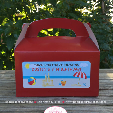 Retro Beach Birthday Party Treat Boxes Favor Tags Bags Swimming Girl Boy Ocean Pool Ball Splash Summer Boogie Bear Invitations Dustin Theme