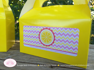 Pink Lemonade Party Treat Boxes Favor Tags Bag Birthday Box Yellow Chevron Girl Sweet Lemon Slice Drink Boogie Bear Invitations Janine Theme