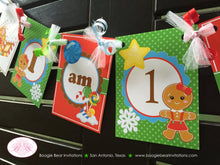 Load image into Gallery viewer, Gingerbread Girl Highchair I am 1 Banner Birthday Party Winter Lollipop Snowflake Snow Red 1st 2nd 3rd Boogie Bear Invitations Gretel Theme