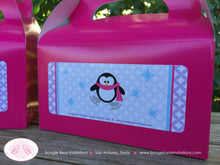 Load image into Gallery viewer, Ice Skating Birthday Party Treat Boxes Favor Tags Bags Pink Penguin Girl Purple Snowing Winter Skate Boogie Bear Invitations Rochelle Theme