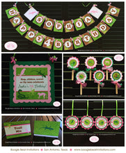 Load image into Gallery viewer, Pink Rainforest Birthday Party Package Reptile Jungle Girl Rain Forest Tropical Amazon Wild Zoo Animals Boogie Bear Invitations Sophia Theme