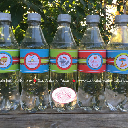 Forest Animals Baby Shower Bottle Wraps Label Cover Wrapper Christmas Winter Fox Owl Bow Hat Girl Boy Boogie Bear Invitations Carol Theme