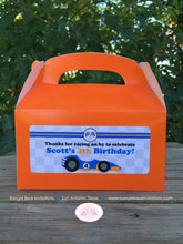 Load image into Gallery viewer, Race Car Birthday Party Treat Boxes Favor Tags Bag Orange Blue Black Pit Crew Drag Racing Checkered Flag Boogie Bear Invitations Scott Theme