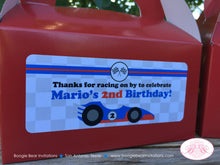 Load image into Gallery viewer, Race Car Birthday Party Treat Boxes Favor Tags Bag Red Blue Black Pit Crew Drag Racing Checkered Flag Boogie Bear Invitations Mario Theme
