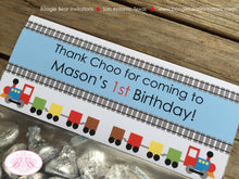 Load image into Gallery viewer, Train Birthday Party Treat Bag Toppers Folded Favor Choo Choo Toy Girl Boy Red Rail Road Railroad Track Boogie Bear Invitations Mason Theme