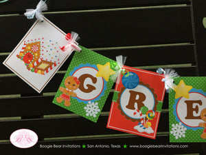 Gingerbread Girl Birthday Name Banner Red Winter Party Lollipop Snowflake Snow 1st 2nd 3rd 4th 5th 6th Boogie Bear Invitations Gretel Theme