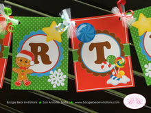 Load image into Gallery viewer, Gingerbread Boy Happy Birthday Banner Party Red Green Lollipop Snowflake Snow 1st 2nd 3rd 4th 5th 6th Boogie Bear Invitations Hansel Theme