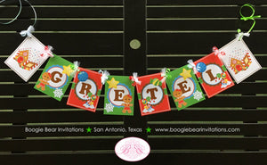 Gingerbread Girl Birthday Name Banner Red Winter Party Lollipop Snowflake Snow 1st 2nd 3rd 4th 5th 6th Boogie Bear Invitations Gretel Theme