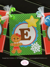 Load image into Gallery viewer, Gingerbread Girl Birthday Name Banner Red Winter Party Lollipop Snowflake Snow 1st 2nd 3rd 4th 5th 6th Boogie Bear Invitations Gretel Theme