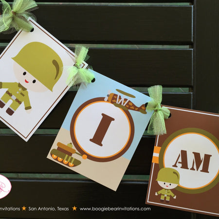 Military Birthday Highchair I am 1 Banner Party Tank Camo Army Air Force Marines Navy Boy Girl 1st 2nd Boogie Bear Invitations Patrick Theme