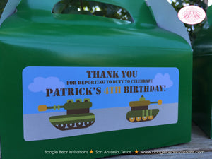 Military Birthday Party Treat Boxes Favor Tags Favor Bag Box Camo Tank Air Force Boy Army Navy Marines Boogie Bear Invitations Patrick Theme