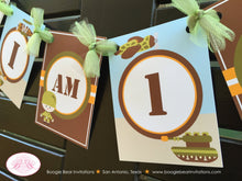Load image into Gallery viewer, Military Birthday Highchair I am 1 Banner Party Tank Camo Army Air Force Marines Navy Boy Girl 1st 2nd Boogie Bear Invitations Patrick Theme