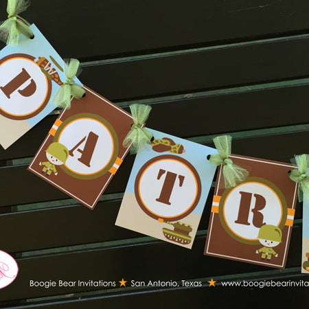 Military Birthday Party Name Age Banner Small Camo Tank Boy Girl Army Navy Air Force Marines Solider Boogie Bear Invitations Patrick Theme