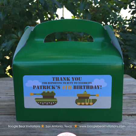 Military Birthday Party Treat Boxes Favor Tags Favor Bag Box Camo Tank Air Force Boy Army Navy Marines Boogie Bear Invitations Patrick Theme