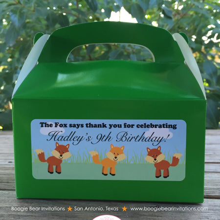 Fox Birthday Party Treat Boxes Favor Tags Bag Box Boy Girl Woodland Animals Forest Creatures Sly Little Boogie Bear Invitations Hadley Theme