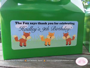 Fox Birthday Party Treat Boxes Favor Tags Bag Box Boy Girl Woodland Animals Forest Creatures Sly Little Boogie Bear Invitations Hadley Theme