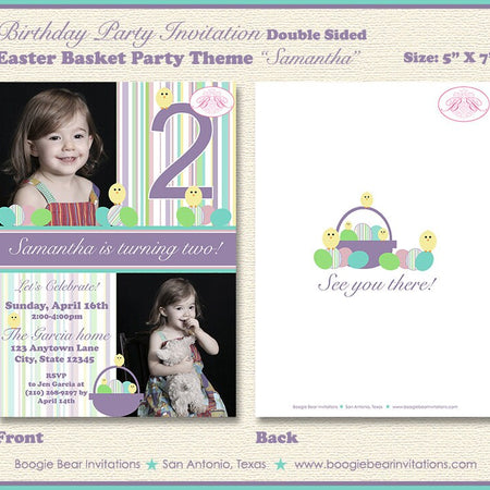 Easter Photo Birthday Party Invitation Eggs Basket Chick Boogie Bear Invitations Samantha Theme Paperless Printable Printed