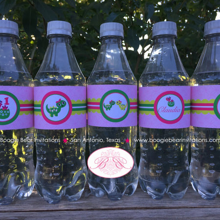 Pink Dinosaur Birthday Party Bottle Wraps Wrappers Cover Label Green Girl Prehistoric Jurassic Stomp Boogie Bear Invitations Claudia Theme