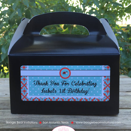Ladybug Birthday Party Treat Boxes Favor Tags Bag Red Black Garden Little Flower Turquoise Teal Aqua Boogie Bear Invitations Isabel Theme
