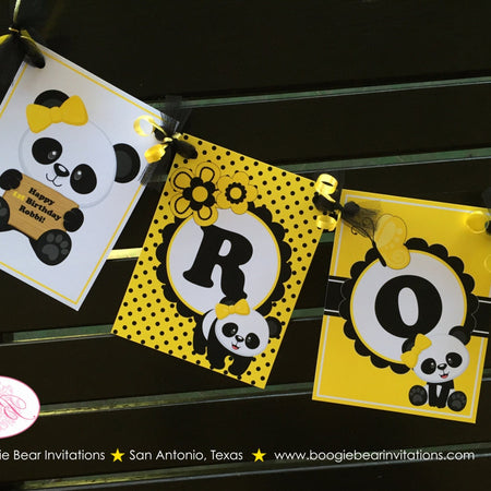 Panda Bear Birthday Name Party Banner Black Yellow Tropical Jungle Spot Dot Girl 1st 2nd 3rd 4th 5th 6th Boogie Bear Invitations Robbi Theme