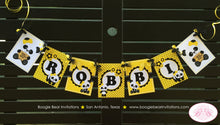 Load image into Gallery viewer, Panda Bear Birthday Name Party Banner Black Yellow Tropical Jungle Spot Dot Girl 1st 2nd 3rd 4th 5th 6th Boogie Bear Invitations Robbi Theme