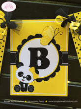 Load image into Gallery viewer, Panda Bear Birthday Name Party Banner Black Yellow Tropical Jungle Spot Dot Girl 1st 2nd 3rd 4th 5th 6th Boogie Bear Invitations Robbi Theme