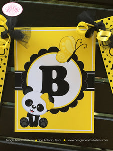 Panda Bear Birthday Name Party Banner Black Yellow Tropical Jungle Spot Dot Girl 1st 2nd 3rd 4th 5th 6th Boogie Bear Invitations Robbi Theme