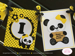 Panda Bear Birthday Name Party Banner Black Yellow Tropical Jungle Spot Dot Girl 1st 2nd 3rd 4th 5th 6th Boogie Bear Invitations Robbi Theme