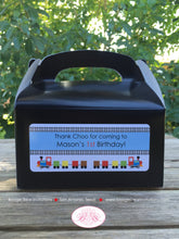 Load image into Gallery viewer, Train Birthday Party Treat Boxes Tag Bags Favor Box Choo Choo Toy Tracks Railroad Crossing All Aboard Boogie Bear Invitations Mason Theme