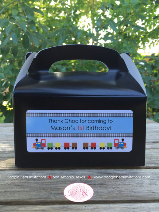 Train Birthday Party Treat Boxes Tag Bags Favor Box Choo Choo Toy Tracks Railroad Crossing All Aboard Boogie Bear Invitations Mason Theme