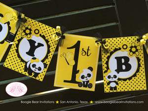 Yellow Panda Bear Happy Birthday Banner Party Black Tropical Jungle Girl Spot Dot 1st 2nd 3rd 4th 5th Boogie Bear Invitations Robbi Theme