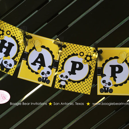 Yellow Panda Bear Happy Birthday Banner Party Black Tropical Jungle Girl Spot Dot 1st 2nd 3rd 4th 5th Boogie Bear Invitations Robbi Theme