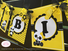 Load image into Gallery viewer, Yellow Panda Bear Happy Birthday Banner Party Black Tropical Jungle Girl Spot Dot 1st 2nd 3rd 4th 5th Boogie Bear Invitations Robbi Theme