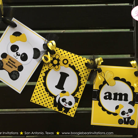 Yellow Panda Bear I am 1 Highchair Party Banner Birthday Small Tropical Jungle Girl Spot Dot 1st 2nd 3rd Boogie Bear Invitations Robbi Theme