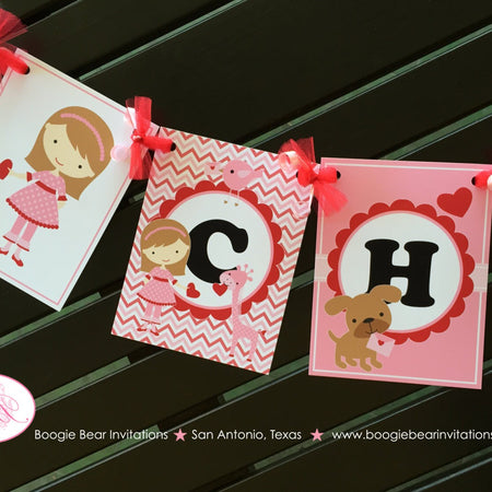 Valentine Girl Birthday Party Banner Name Fairy Heart Red Pink Puppy Dog Elephant Turtle Giraffe Bird Boogie Bear Invitations Charity Theme