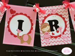 Valentine Girl Happy Birthday Party Banner Fairy Heart Red Pink Tweet Chevron Letter Elephant Bird Dog Boogie Bear Invitations Charity Theme