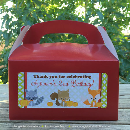 Woodland Animals Fall Birthday Treat Boxes Party Favor Tags Bag Boy Girl Pumpkin Forest Creatures Boogie Bear Invitations Autumn Rae Theme