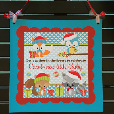 Winter Woodland Animals Baby Shower Door Banner Fox Bird Owl Christmas Squirrel Birthday Party Forest Boogie Bear Invitations Carol Theme