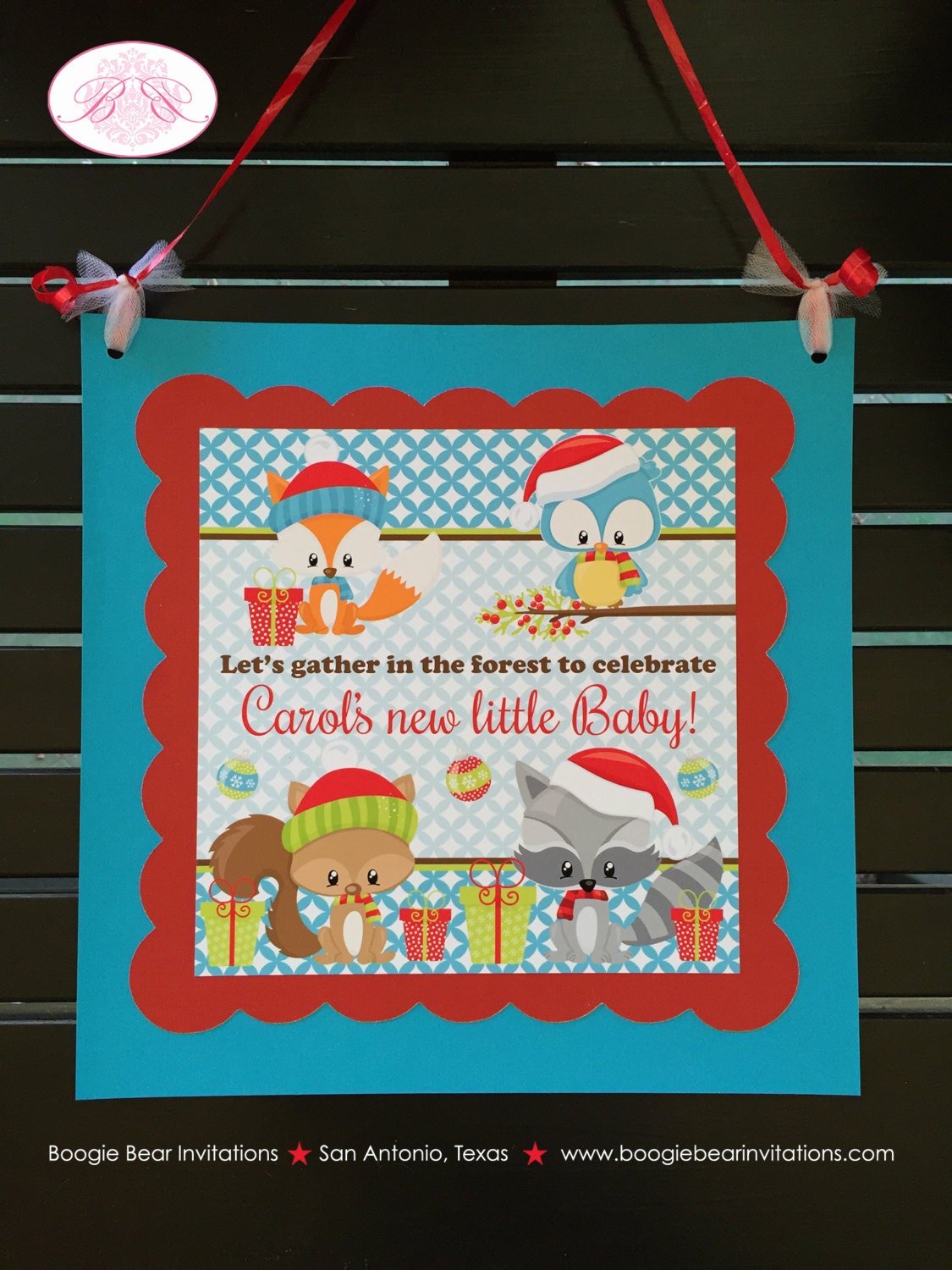 Winter Woodland Animals Baby Shower Door Banner Fox Bird Owl Christmas Squirrel Birthday Party Forest Boogie Bear Invitations Carol Theme