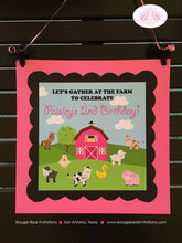 Load image into Gallery viewer, Pink Farm Animals Birthday Door Banner Girl Barn Black Blue Green Country Petting Zoo Cow Pig Horse Boogie Bear Invitations Paisley Theme