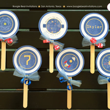 Outer Space Birthday Cupcake Toppers Party Set Rocket Planet Galaxy Science Solar System Stars Boy Girl Boogie Bear Invitations Skyler Theme
