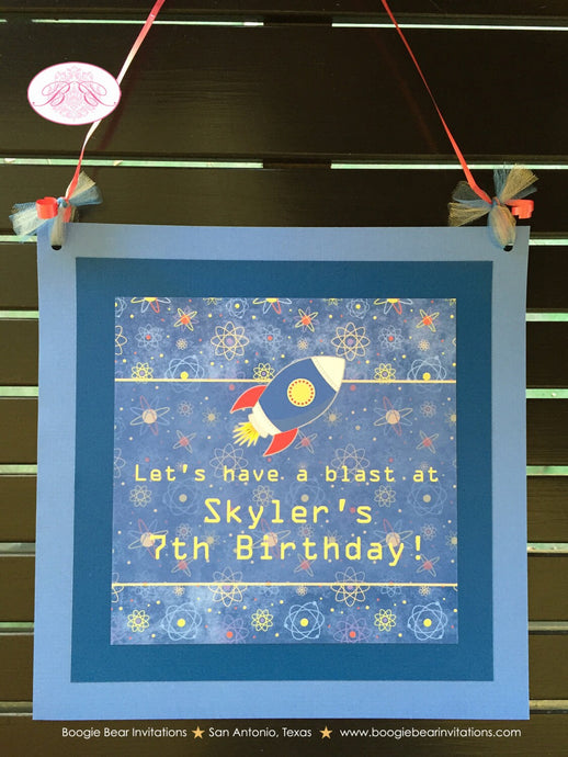 Outer Space Birthday Party Door Banner Galaxy Girl Boy Rocket Science Planet Solar System Travel Orbit Boogie Bear Invitations Skyler Theme