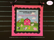 Load image into Gallery viewer, Pink Farm Animals Birthday Door Banner Girl Barn Black Blue Green Country Petting Zoo Cow Pig Horse Boogie Bear Invitations Paisley Theme